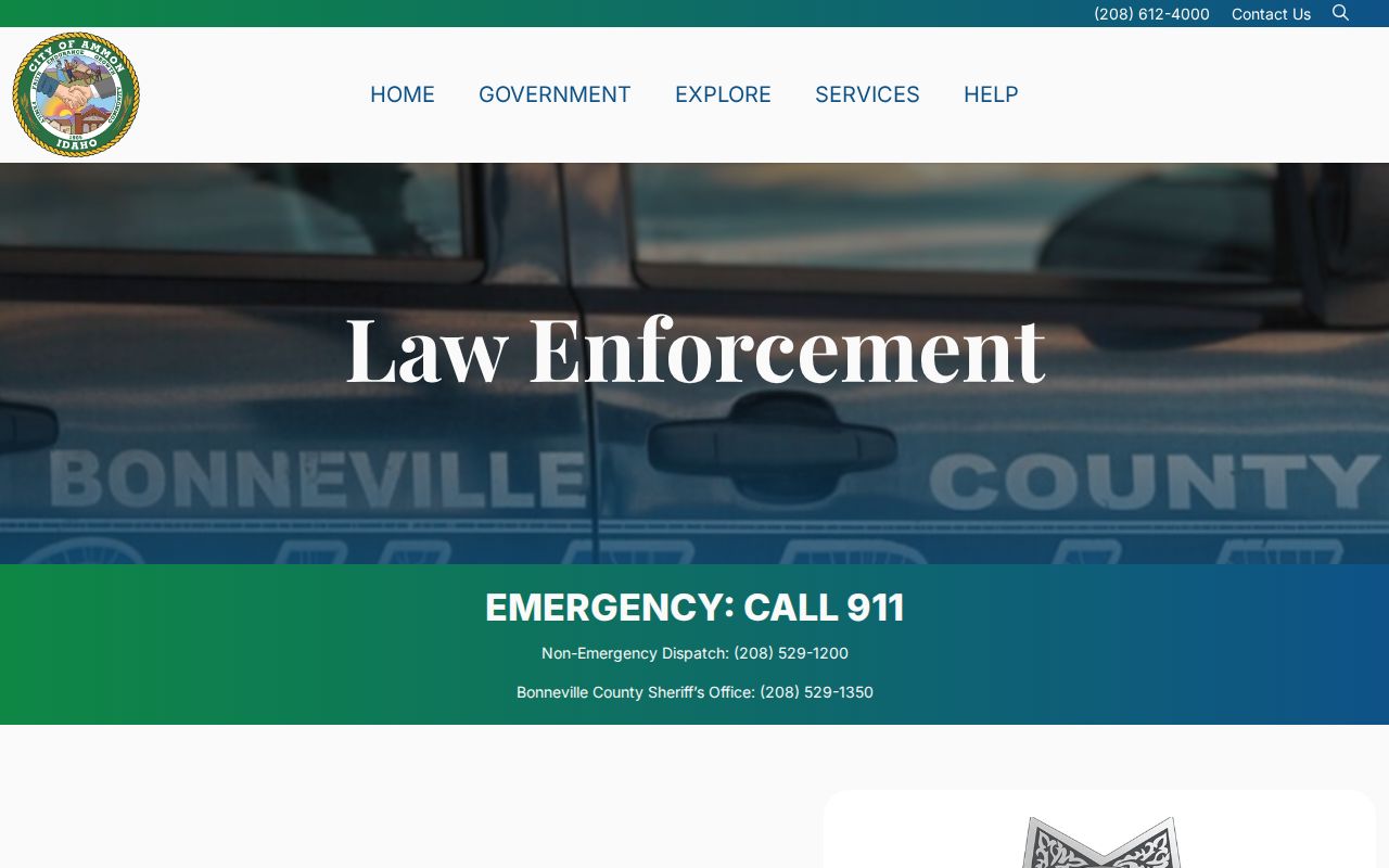 Bonneville County Ammon police contract page showing BCSO law-enforcement services