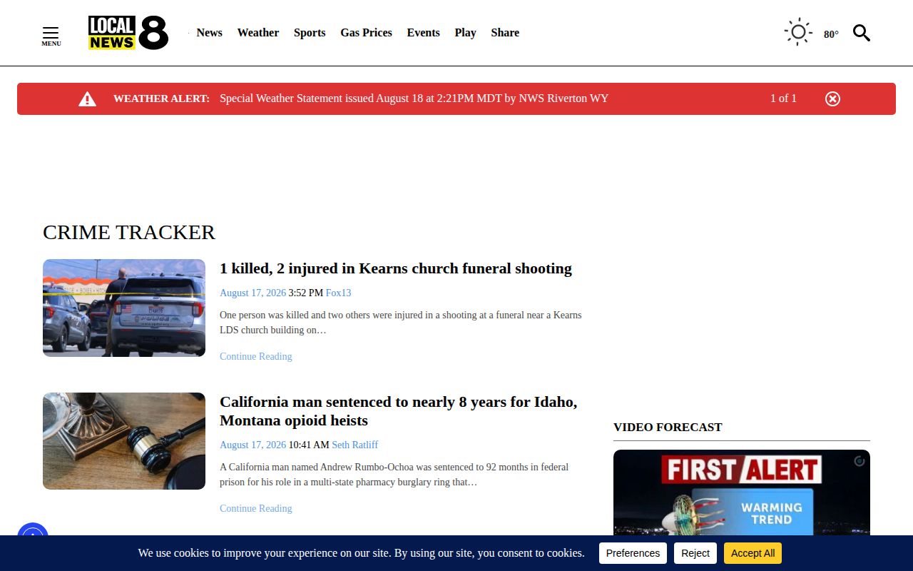 Local News 8 Crime Tracker archive covering Bonneville County arrests