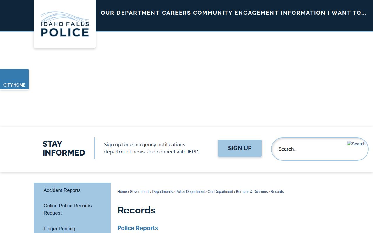 Bonneville County Idaho Falls Police Department records page for arrest records and booking photo requests