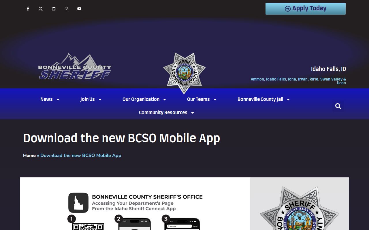 Bonneville County Sheriff's Idaho Sheriff Connect app announcement for jail and inmate search