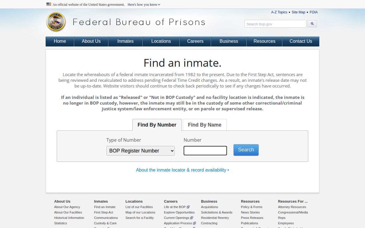 Bureau of Prisons federal inmate locator for separate custody records