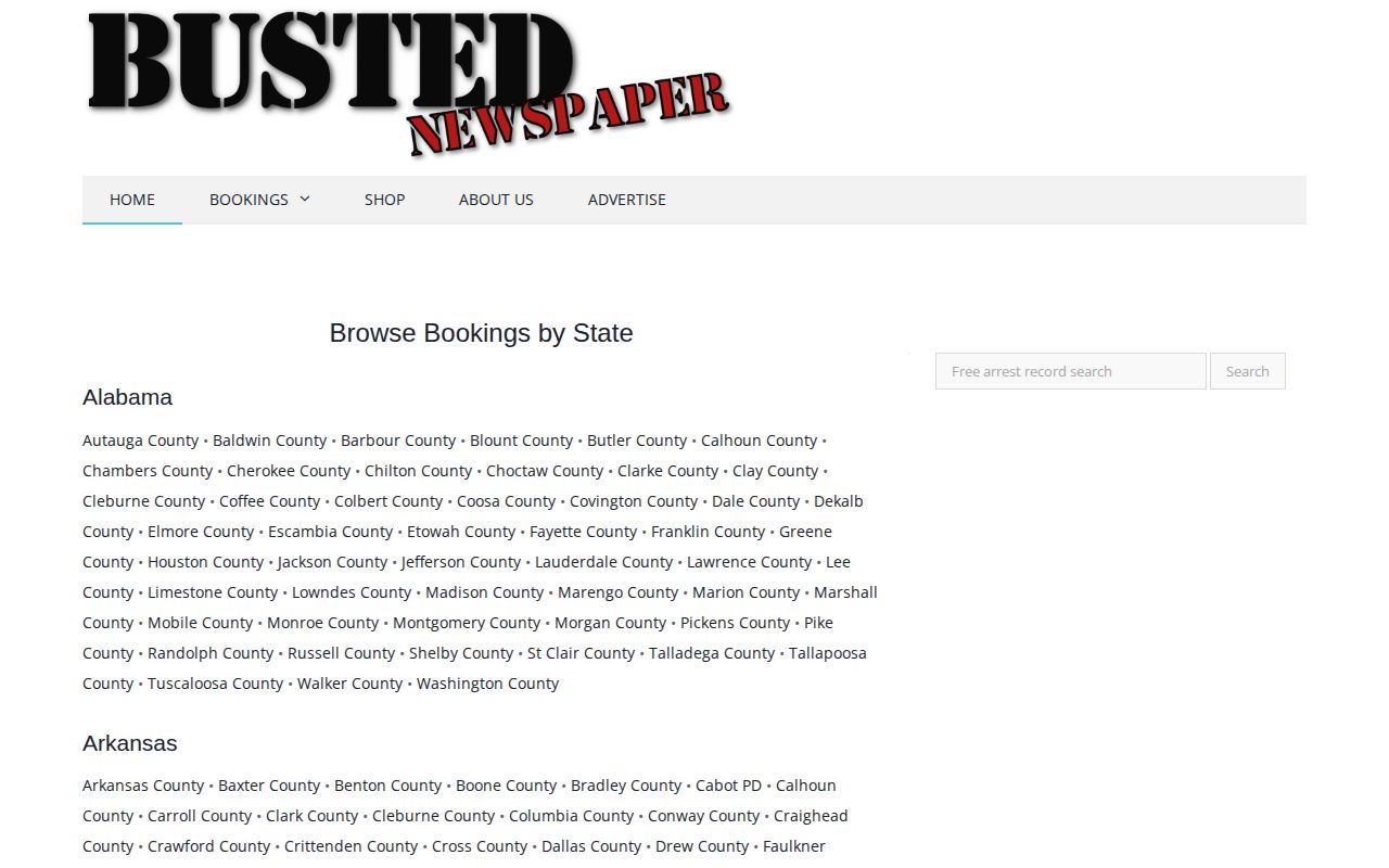 Busted Newspaper directory showing the reviewed Idaho county coverage without a verified Bonneville section
