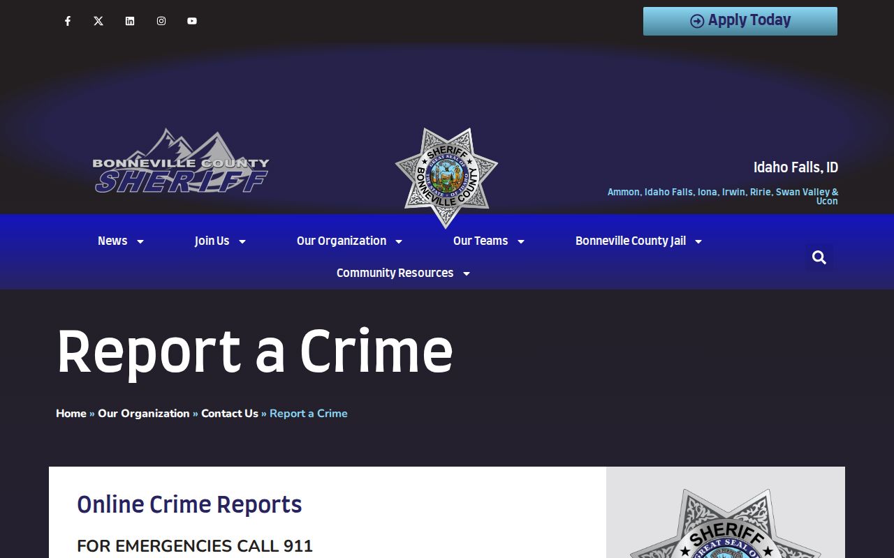 Bonneville County Sheriff's report-a-crime and anonymous tip information